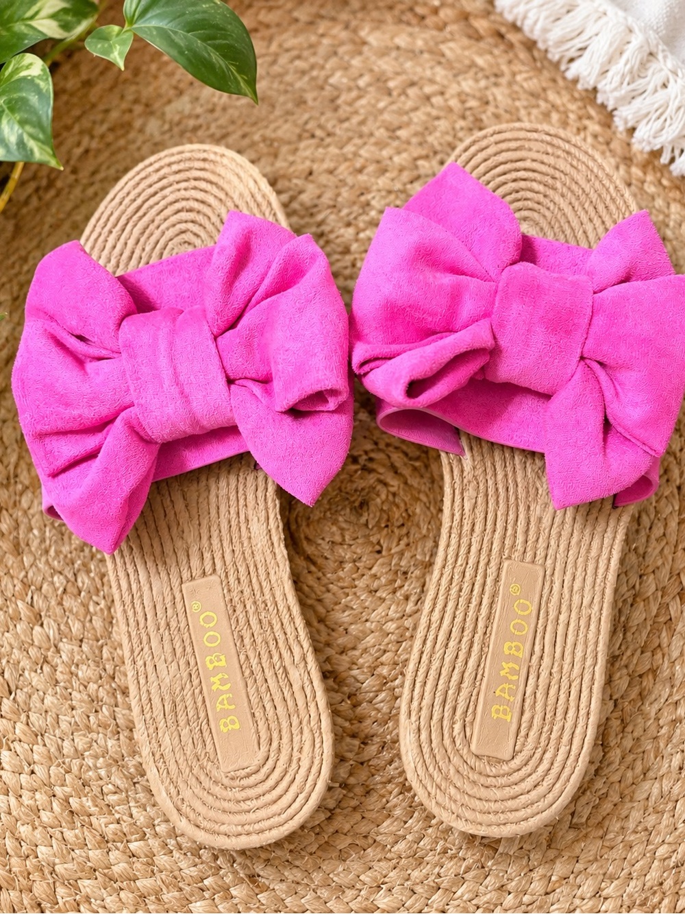 BAMBOO Pink Bow Slide Sandals for Women